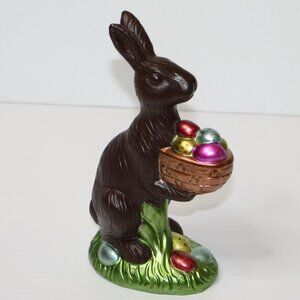 Decorative 7.5" Faux Chocolate Easter Bunny Figure with Egg Basket NEW NWOT